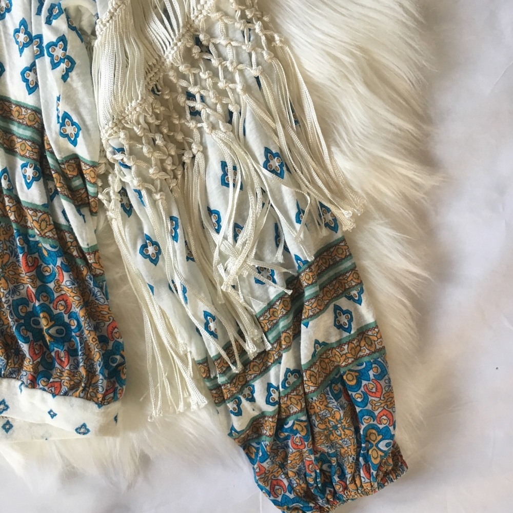 Free People Boho Long Sleeve Ivory Fringe Top - Picture 5 of 5